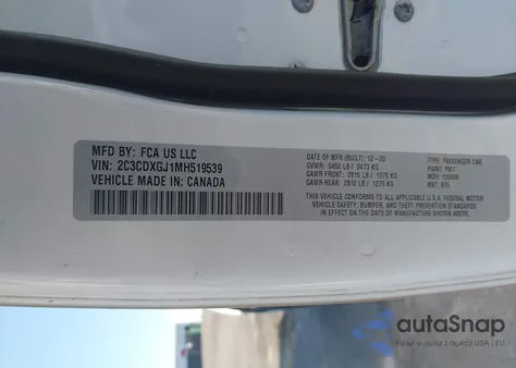 2021 Dodge Charger Scat Pack Widebody Rwd z USA, uszkodzony, nr VIN 2C3CDXGJ1MH519539